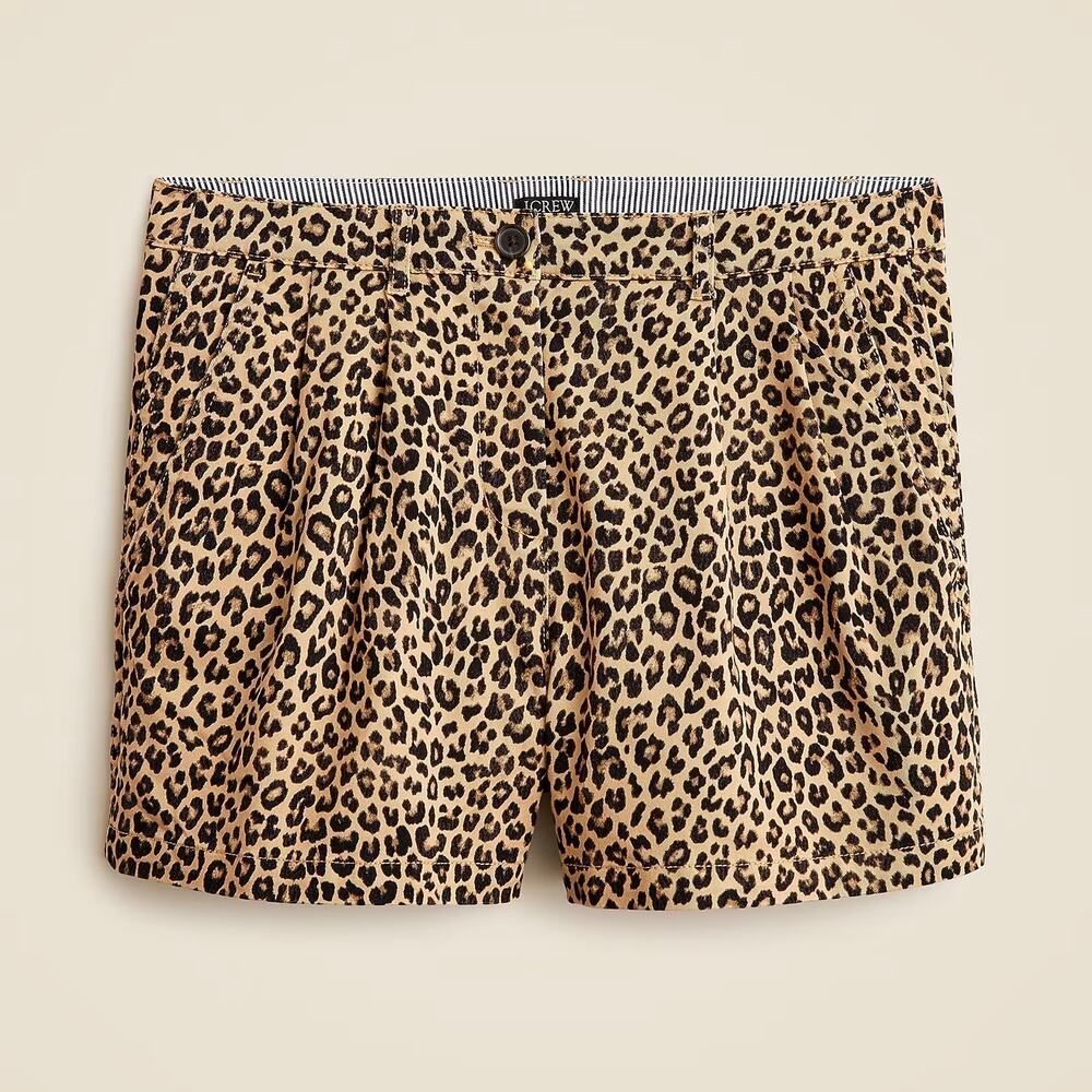 J. Crew 3" Pleated Heritage Chino Short in Leopard Size 8